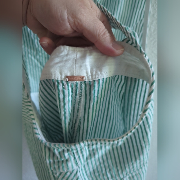 Free People In Town Green Combo Striped Overall Pockets  Crop Leg Sz Medium - Picture 7 of 10